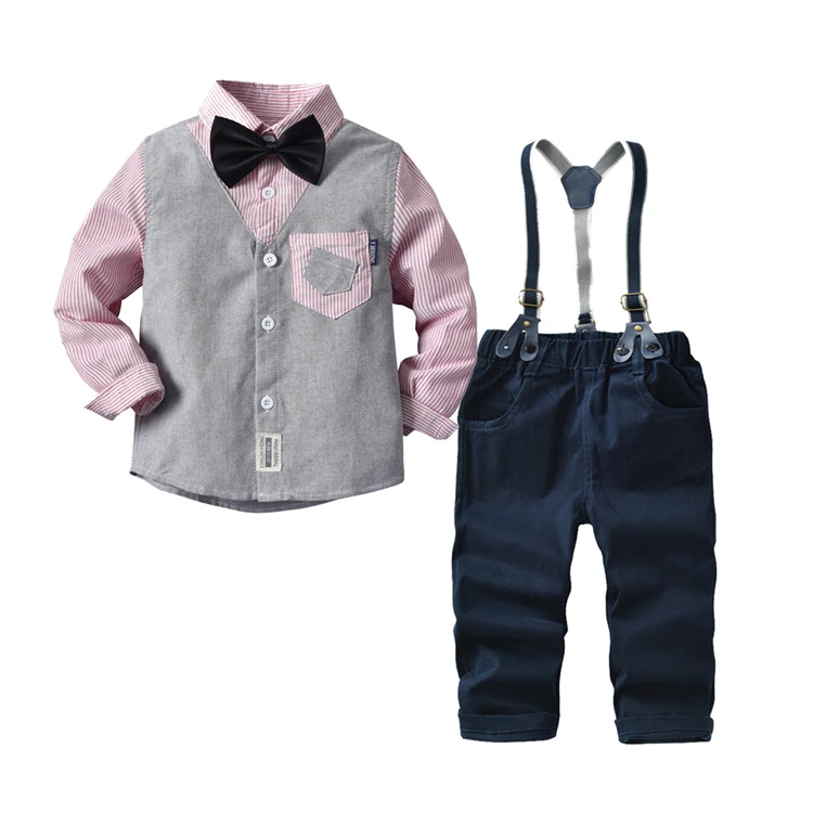

WSG113 Autumn Kids Long Sleeve Bow Tie Shirt+Jeans Trousers boy clothes sets, As the picture show