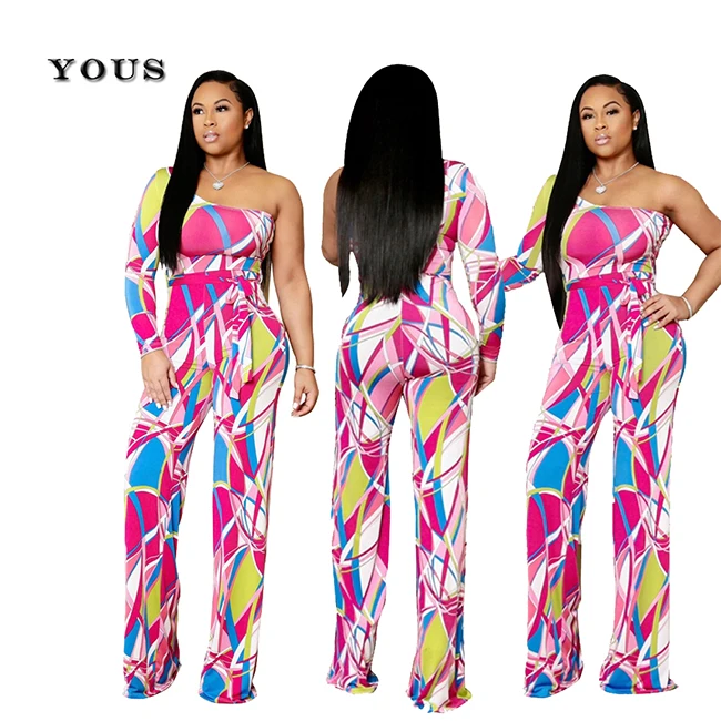 

Wholesale Women Plus Size Fashion Off Shoulder Floral Printed Sexy Women Jumpsuit