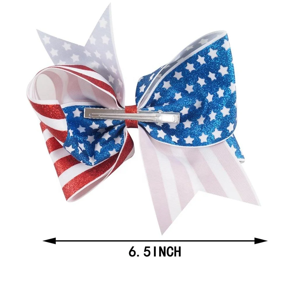 
Wholesale 2019 Fashion Swallowtail Accessories Jojo Siwa bow Ribbon 4th july bows american flag hair clip jojo bow 