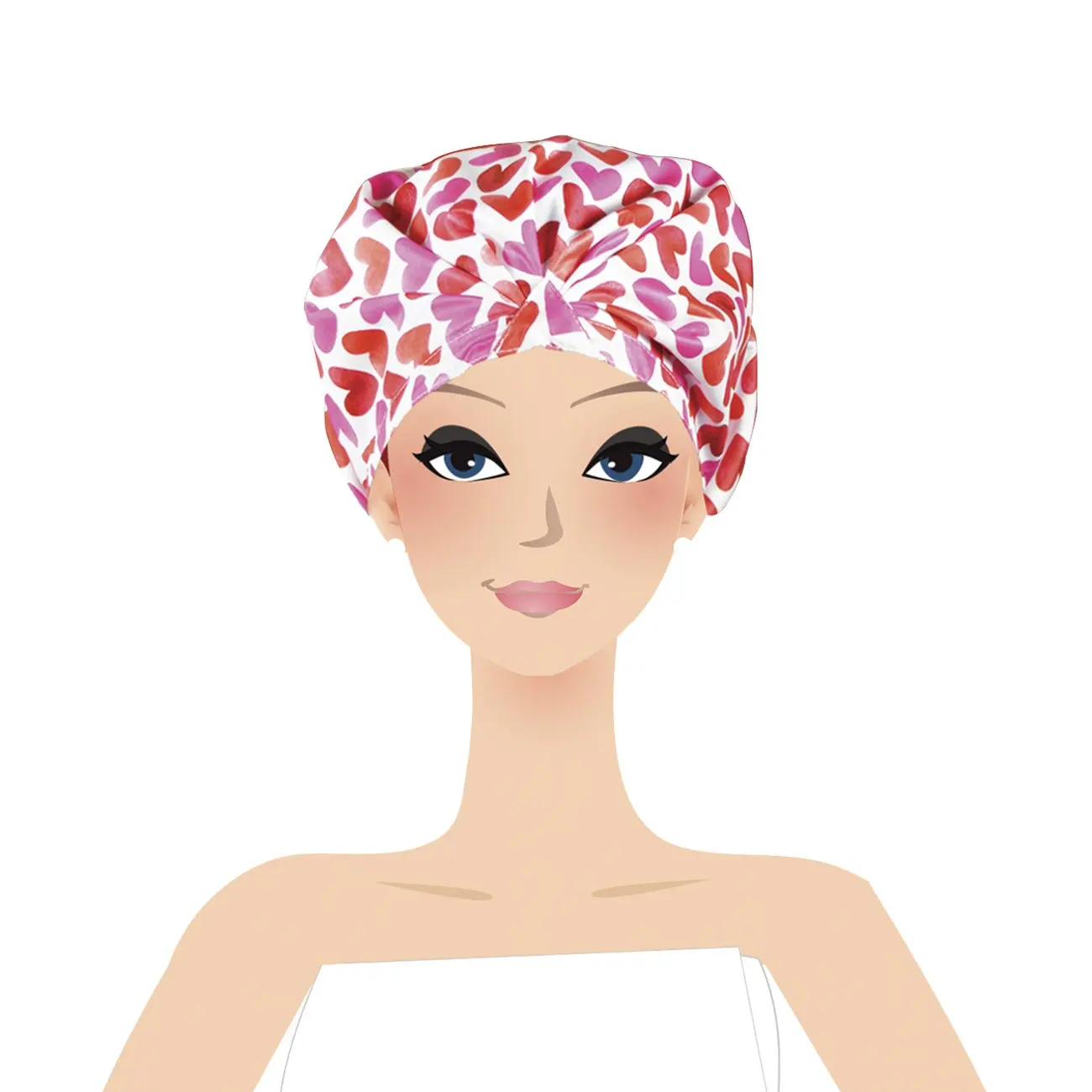 
Wholesale New Model Heart Print Waterproof Shower Cap Turban Girl 