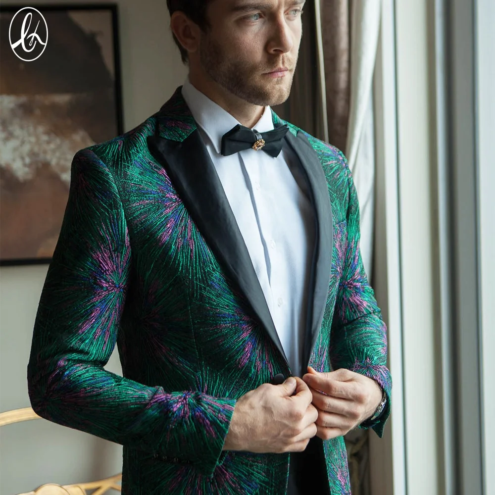 

In stock new style custom jacquard single button men blazer, Green or customized