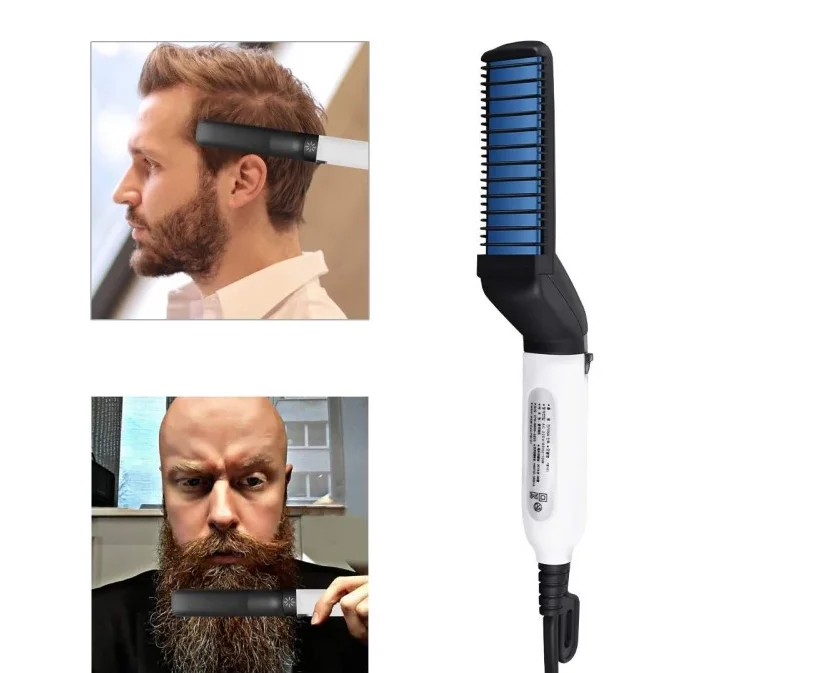 
2020 Private label dropshipping mini quick hair styler comb electric hair curler beard hair straightener for men 