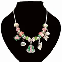 

AKA letters pink green Sorority 1908 IVY leaf Charms necklace Jewelry