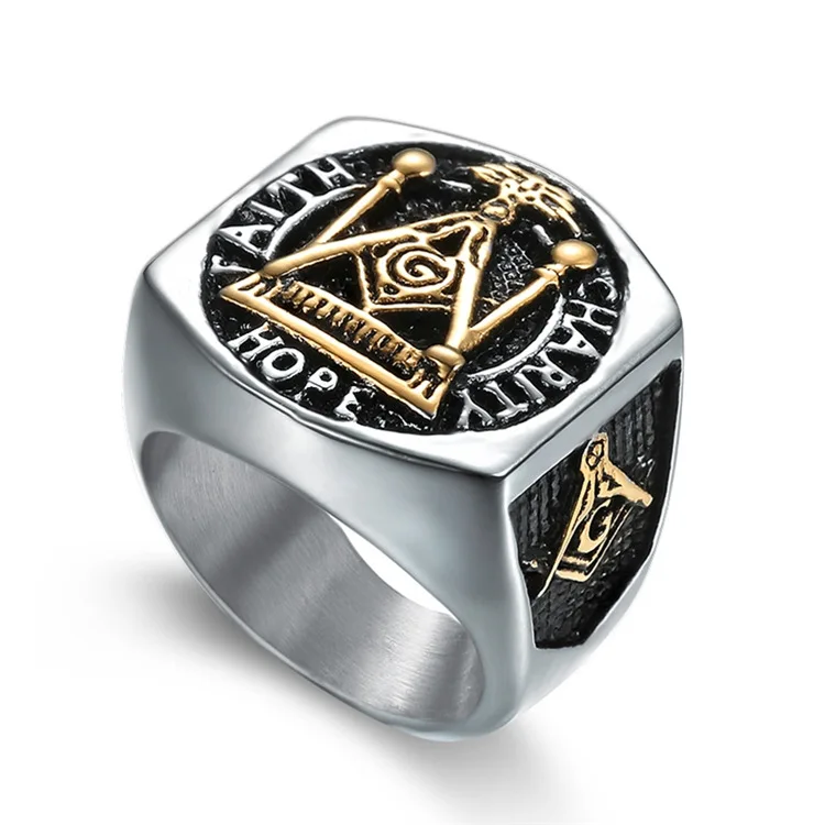 

Inspirational Jewelry AG Masonic Symbol Hope Faith Ring Engraved, Silver