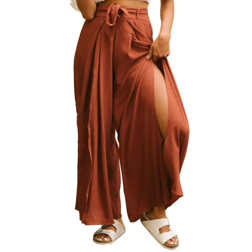 

Women's belt high waist wide leg pants long pants women's casual pants, N/a