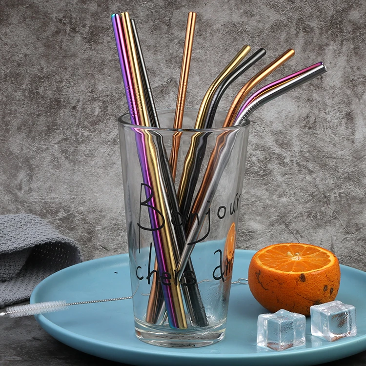 

Metal straws stainless steel colored drinking metal straw set, Rainbow, gold, rose gold, black, silver, purple, blue, colorful