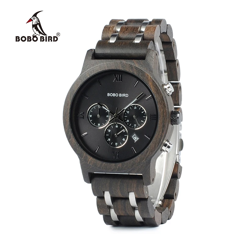 

custom oem chronograph wrist watch with wood band