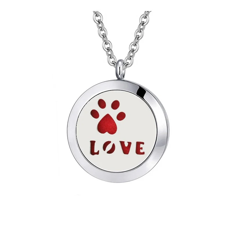 

PAW design aroma essential oil diffuser necklace Round Silver stainless steel Aromatherapy necklace jewelry