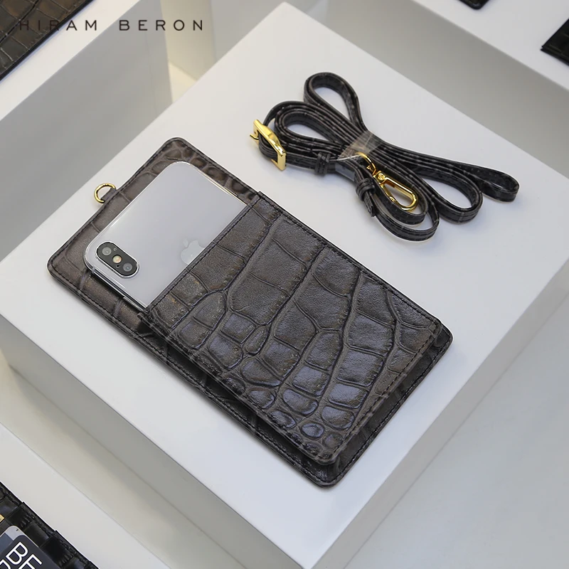 

Hiram Beron crocodile pattern leather cell phone credit card holder popular style, Grey