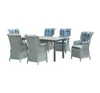 Wicker furniture rattan high backrest armchair with square dining table for garden patio 7pc bistro set outside
