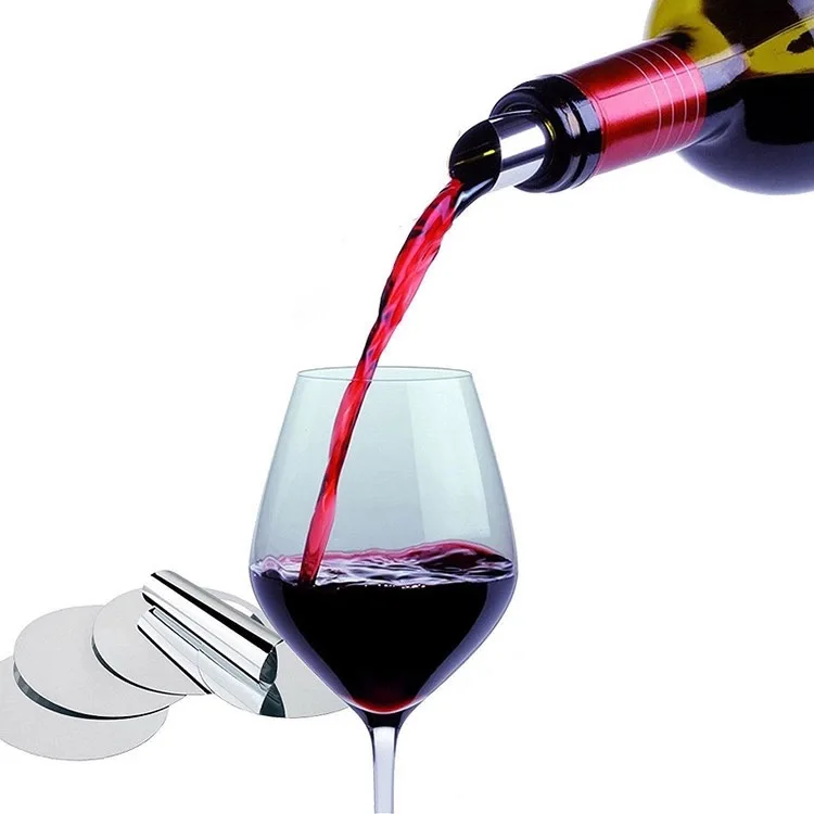 

Customized Logo Food Grade Printing Drip Stop Wine Pourer Disc DropStop, Silver