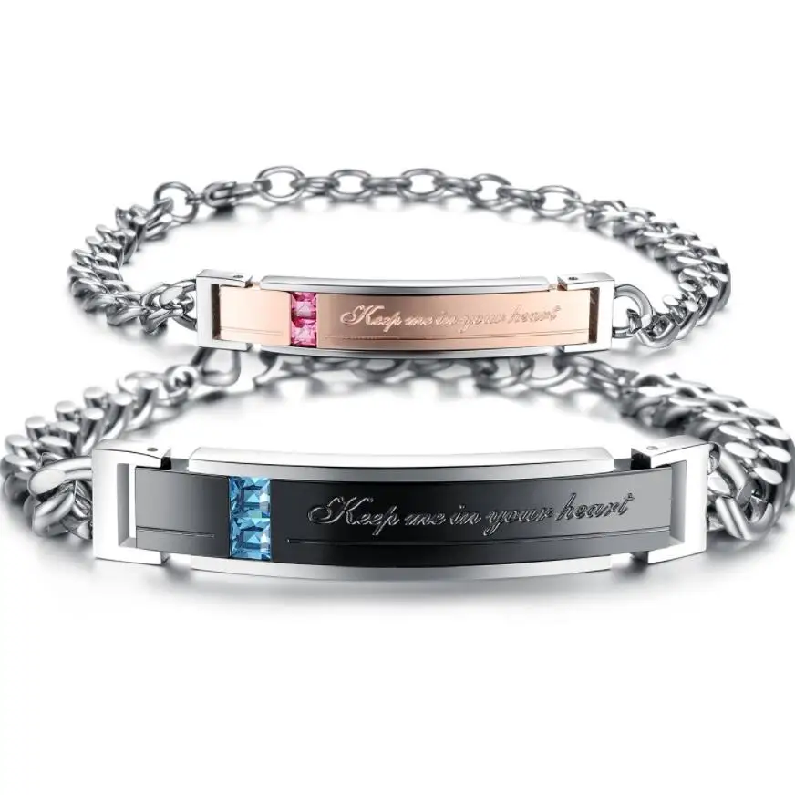 

Fashion trend bracelet with zircon student couple titanium steel bracelet