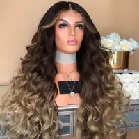 

Synthetic hair long curly black to brown ombre hair wigs Balayage highlights gradient colors wig