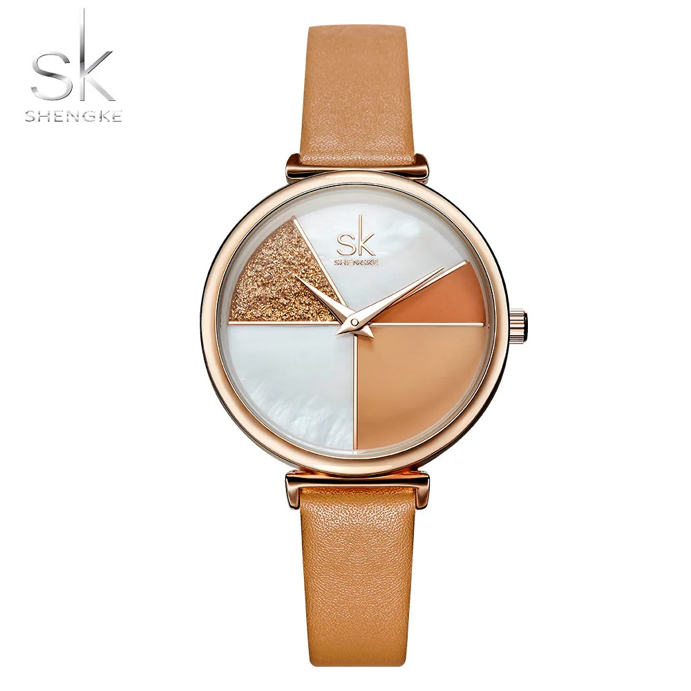 

Shengke Fashion Women Wristwatch Bling Dial Female Leather Lady Watch Quartz Waterproof Watch For Girls Relogio Feminino K0109L