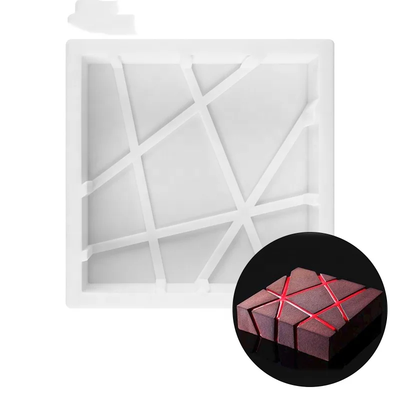 

High Quality Square Line Cube Cake Mold for Chiffon Diy Silicon Twill Embossed Fashion Cake Tools Silicone Moulds, As picture or as your request