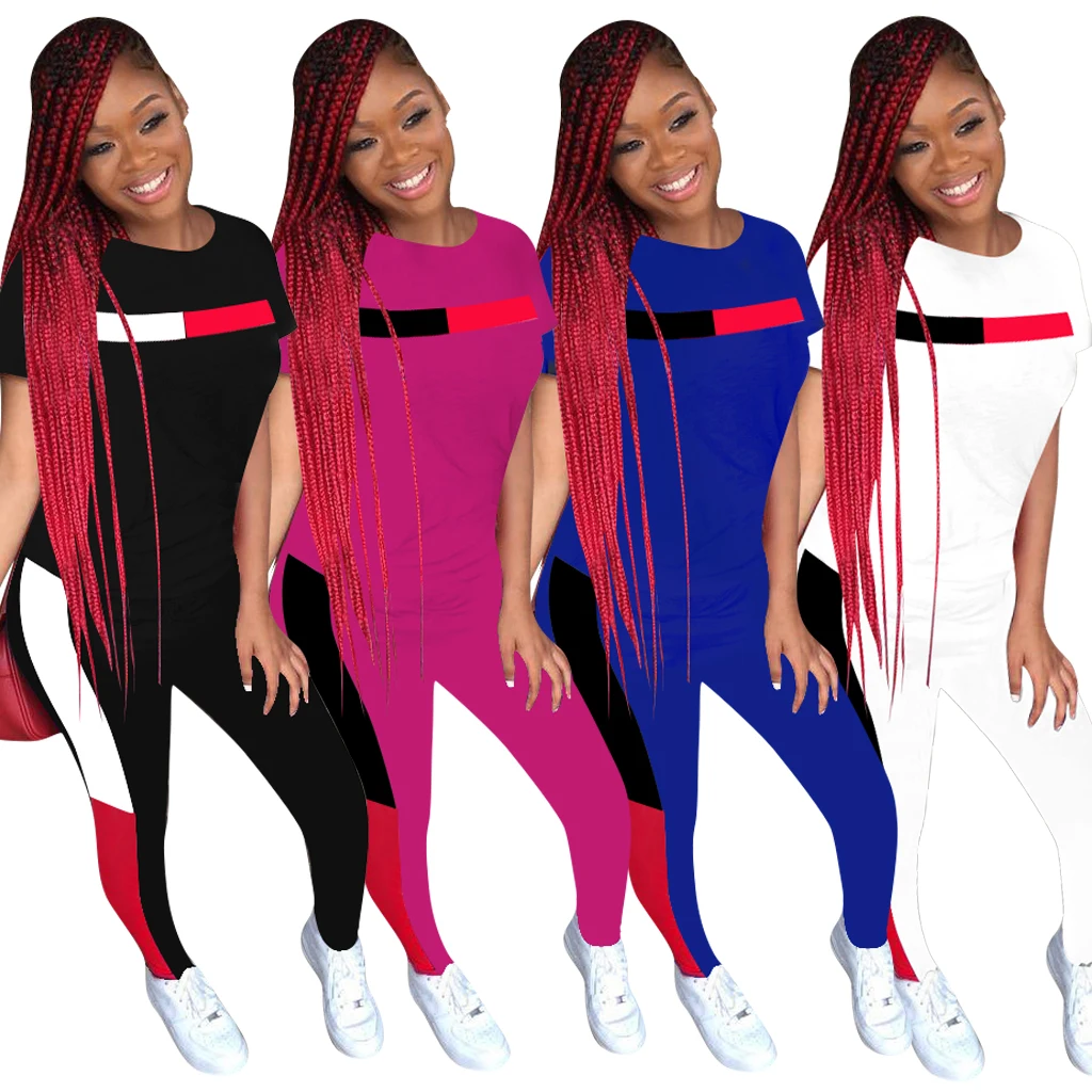

Wholesale 2019 Casual striped print sweat suit sportswear women tracksuit
