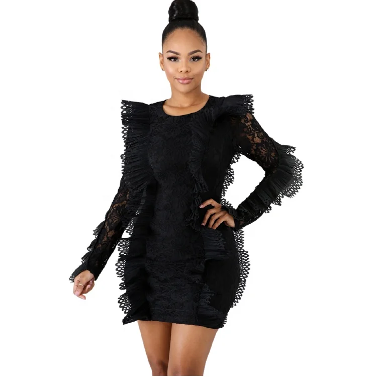 

2019 Sexy Long Sleeve Ruffle Casual Dresses Women