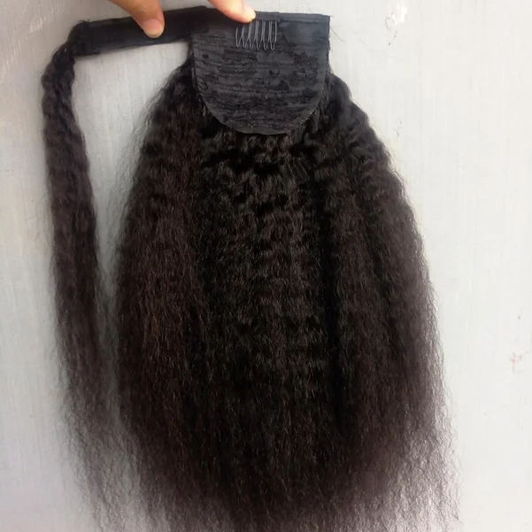 

Cheap cuticle aligned brazilian hair raw kinky straight hair drawstring ponytail for black women