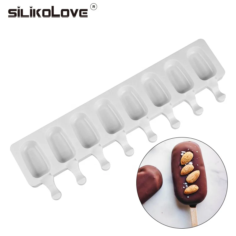 

8 Cavity DIY Ice Cream Mold Makers Ice Cube Dessert Molds Silicone Thick Material Tray with Popsicle Ice Mold