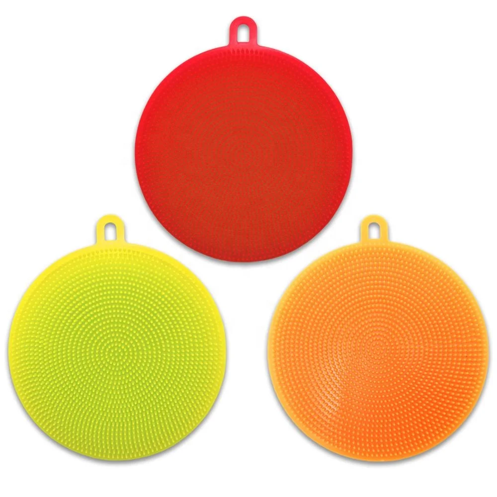 

Food Safe Kitchen Sponge Washing Silicone Dish Scrubber, Yellow;blue;pink;green;red