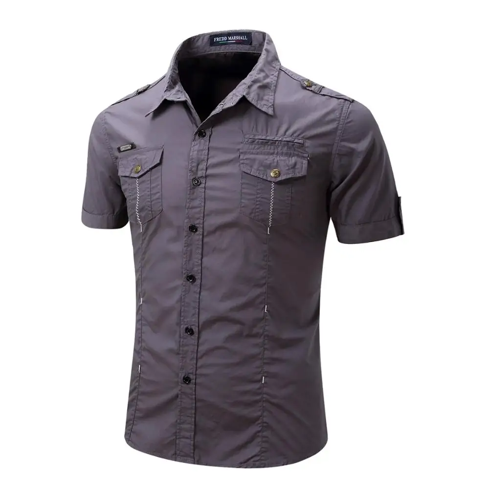 Men's 100% Cotton Cargo Shirt Short Sleeve Plus Size 3XL Male Shirt Army Men Shirt