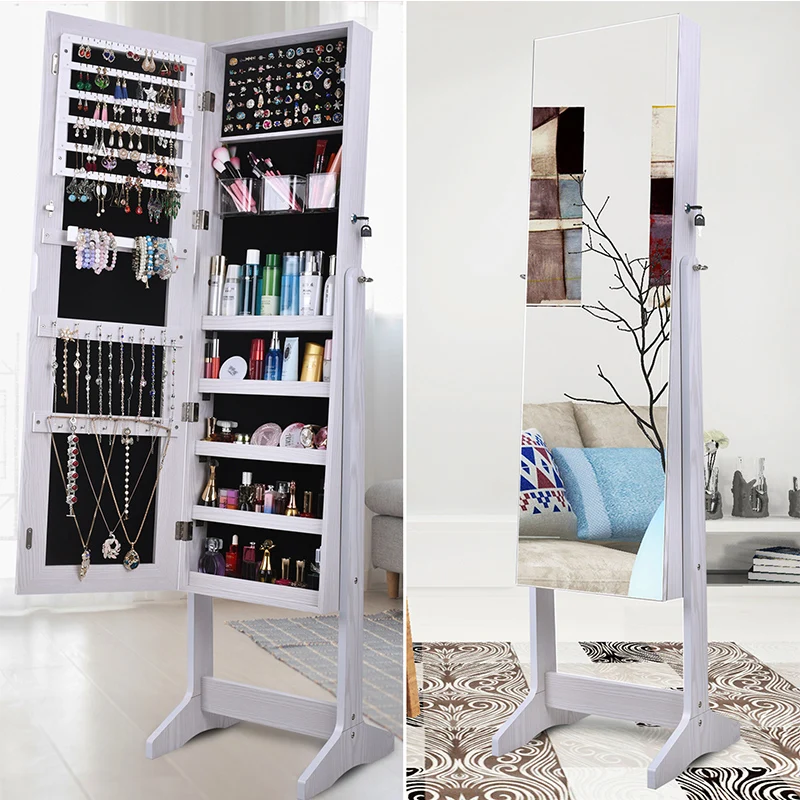 

Jewelry cabinet wardrobe lock mirror, classic full-length mirror with storage box, Customized color
