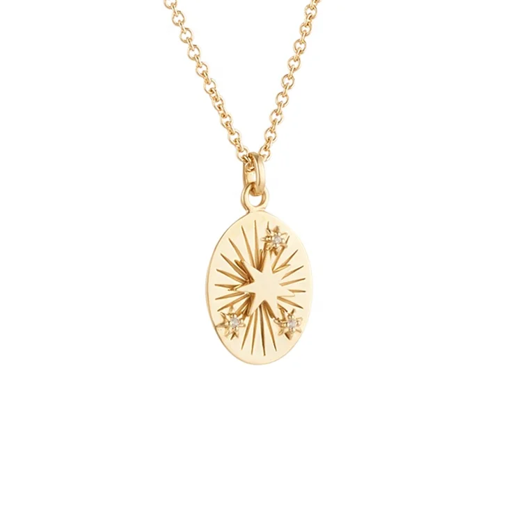 

925 silver Jewelry minimalist starburst oval coin pendant necklace