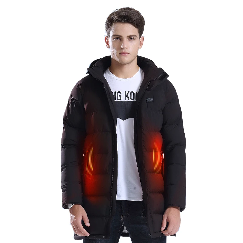 

2019 Wholesale fashion handsome warm ski down battery usb puffer heated jackets for men, Black