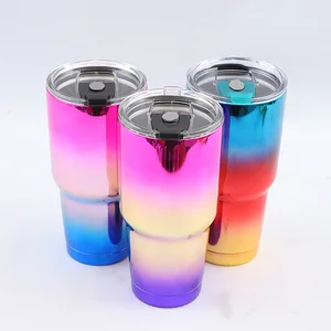 Image of Gradient UV Electroplating Dual Walled stainless steel Tumbler With Colorful Lid