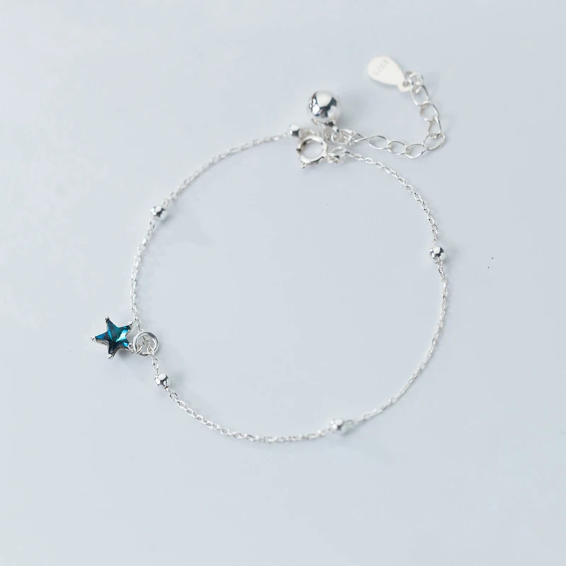 

2019 New Authentic 925 Sterling Silver Women Blue CZ Stone Star Charm Bracelets For Friends Gifts