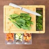Bamboo Cutting Board With Trays and LIDS. 4 draws can be used as PREP DISHES or for STORAGE. Design with juice groove