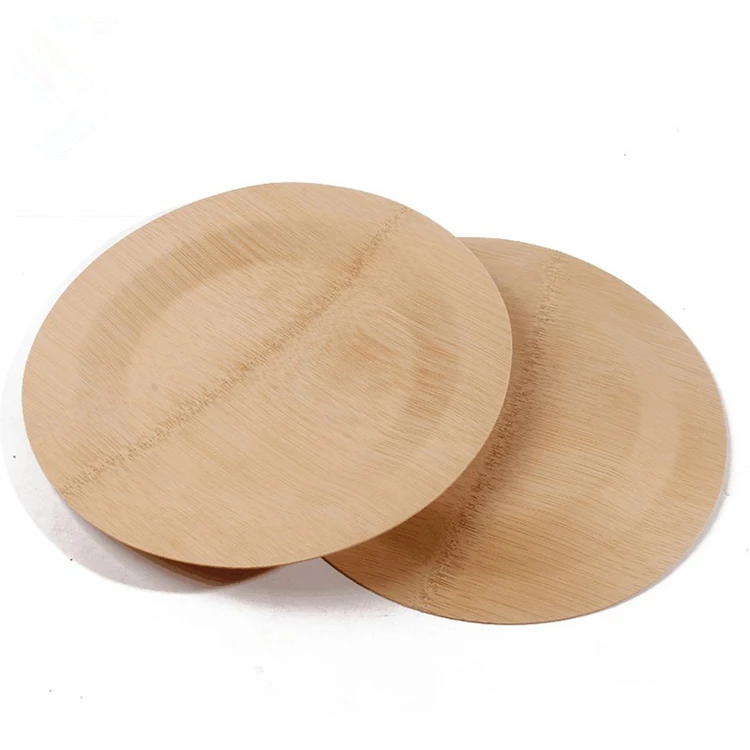 

2019 New Amazon Hot Sell Natural Disposable  Round Bamboo Dinner Plates, Natural bamboo