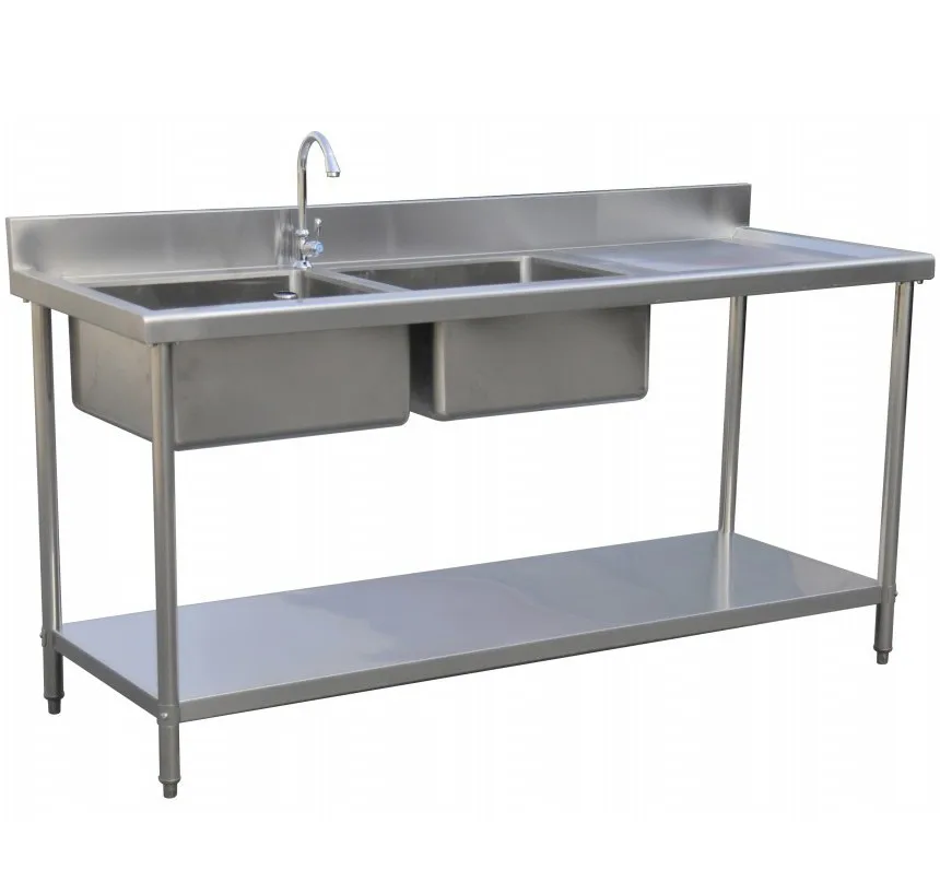 Stainless Steel Sink Kitchen Waste Collection Work Table With Double