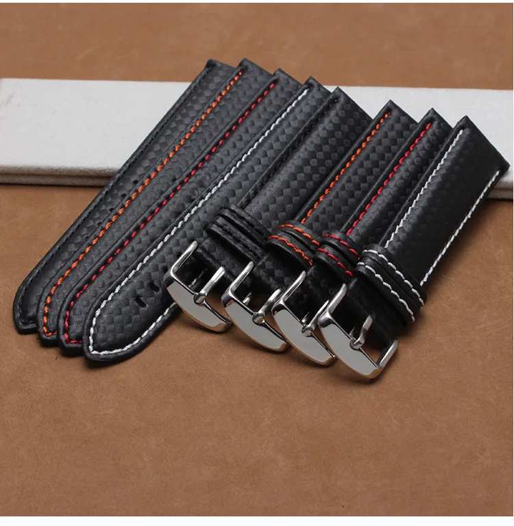

LAIHE Genuine Leather Color Stitching Carbon Fiber Watch Straps For Man 18mm 20mm 21mm 22mm 23mm 24mm Wrist Band