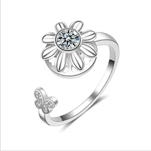 Pansy bague s925 soleil fleur bague de rotation femelle Japonais et Cor&eacute;en hipster simple anneau