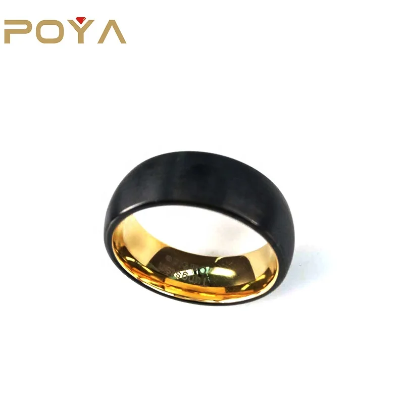

POYA Jewelry 8mm Black Dome Inner Ring Gold Titanium Wedding Ring for Men