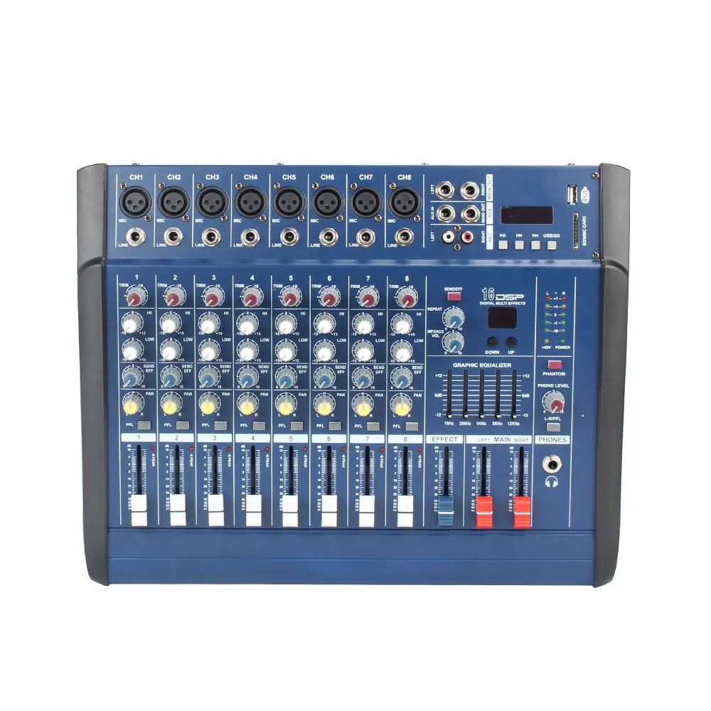 

Factory sale oem audio amplifier mixer usb interface controller effect sound mixer dj console power mixer amplifier, Blue