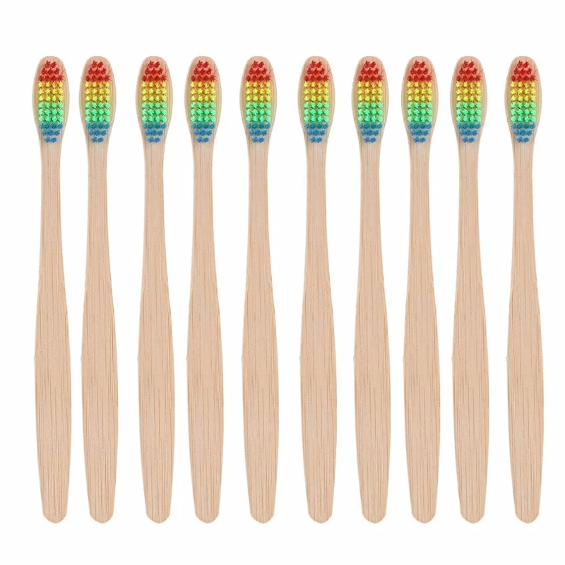

Free Shipping Wholesale Promotion Discount Rainbow Nylon Brush Hair Flat Handle 100% Natural Organic Bamboo Toothbrush, Customized color