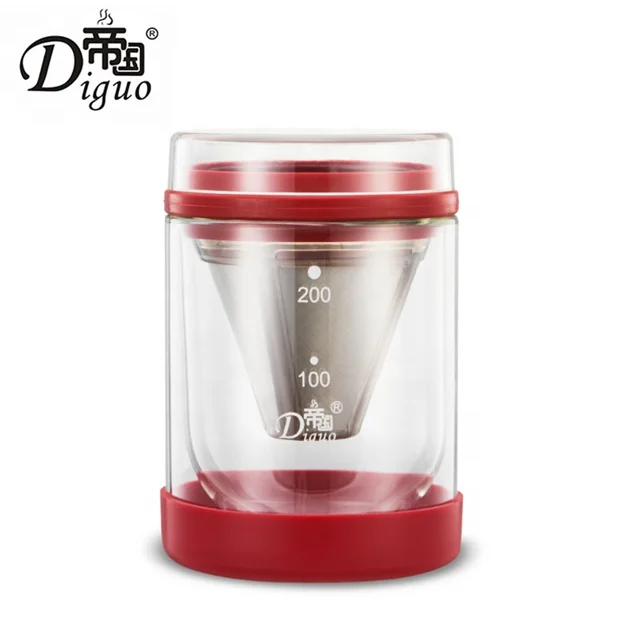 

Diguo Popular 200ml Portable Red Color Double Glazed Cold Brew Coffee Tea Maker Cup