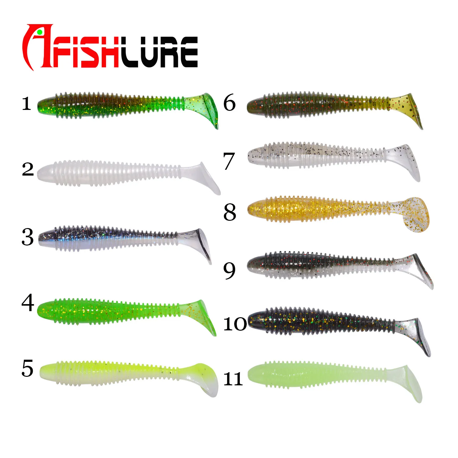 

Afishlure Screw T Tail Soft Worm 70mm/2.9g Maggot Plastic Fishing Lures Swim baits Worms Artificial Baits Pesca 14pcs/lot, Various color