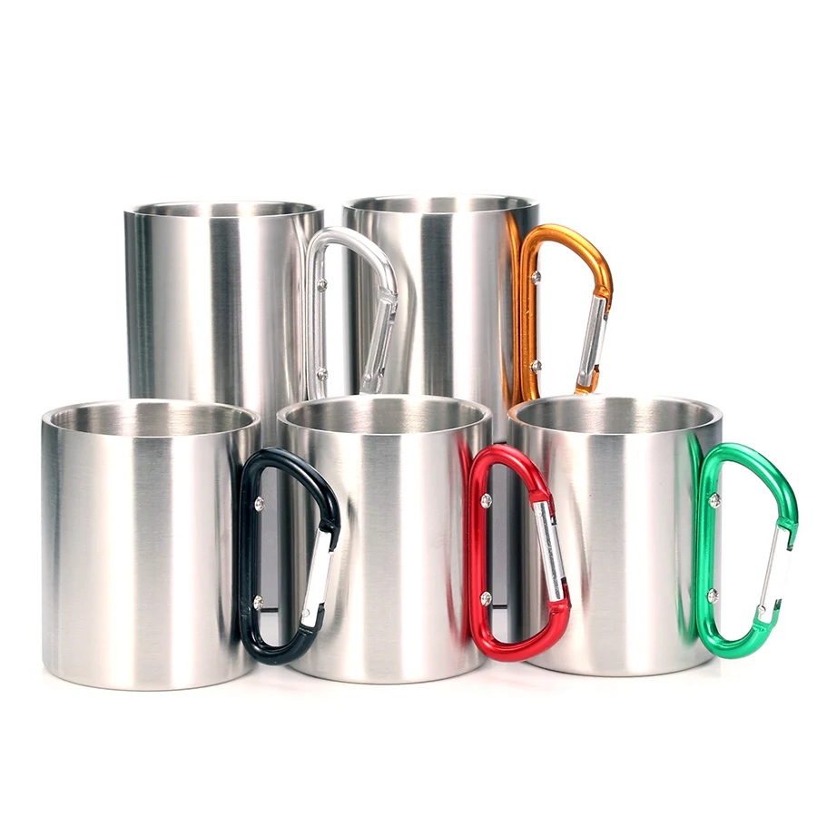 Z 557 Stainless Steel Double Wall Mugs  Hiking Travel Cups Metal Mugs with Carabiner Handle