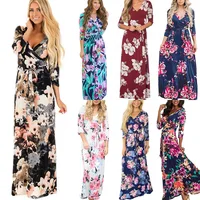 

Women Summer Floral Print Maxi Dress Boho Style Long Beach Dress Evening Party Long Bandage Bodycon Dress Plus Size Vestidos