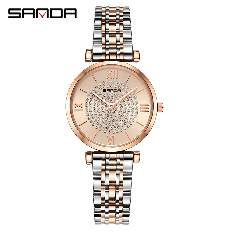 

Sanda 1012 Luxury Brand Watches Stainless Steel Charm Crystal Dial Quartz Waterproof Women Wrist Watches Ladies Gift, N/a