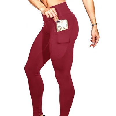 

Wholesale Womens Athletic Pants High Rise Custom Tummy Control Yoga Leggings With Pockets, Black;blue;red;gray