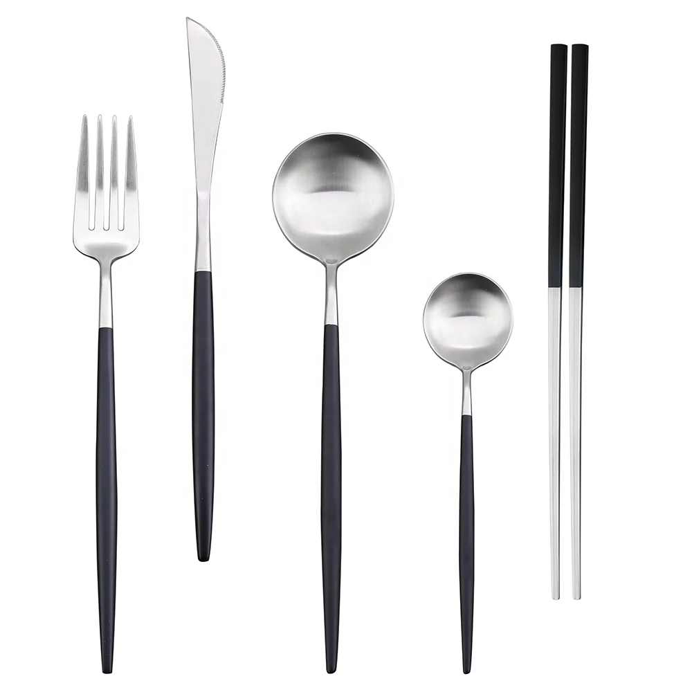 

Colorful Flatware Cutlery Set with Long Handle Spoon Knife Fork, White/black/pink/red/blue
