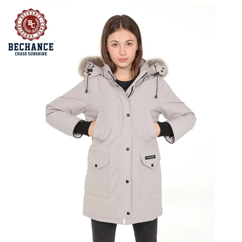 

womens' canada style down overcoat with fur hooded down jacket