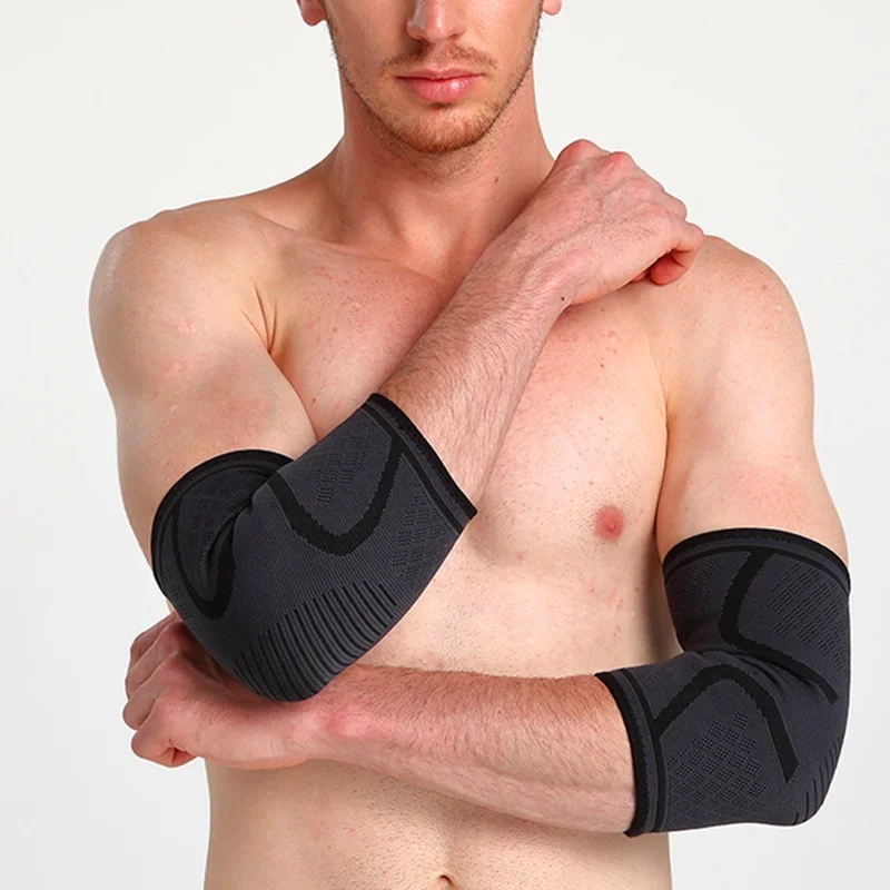 

2021 New 3D Knitted Nylon Fabric Customized Logo Elbow Sleeves for Sports, Black