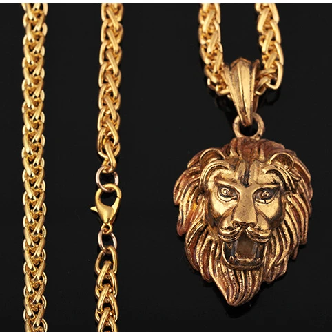 

Best selling retro domineering lion head hiphop luminous men jewelry necklace animal shaped pendant wholesale, Multi