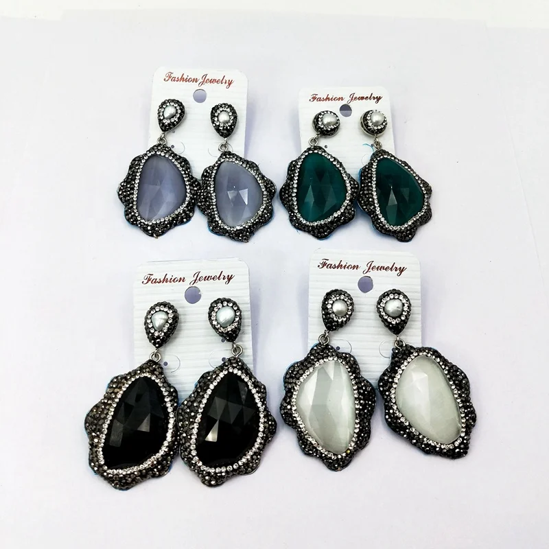 

large bridal chunky rhinestone earrings clip on crystal prom earrings colorful pave rhinestones, Multi