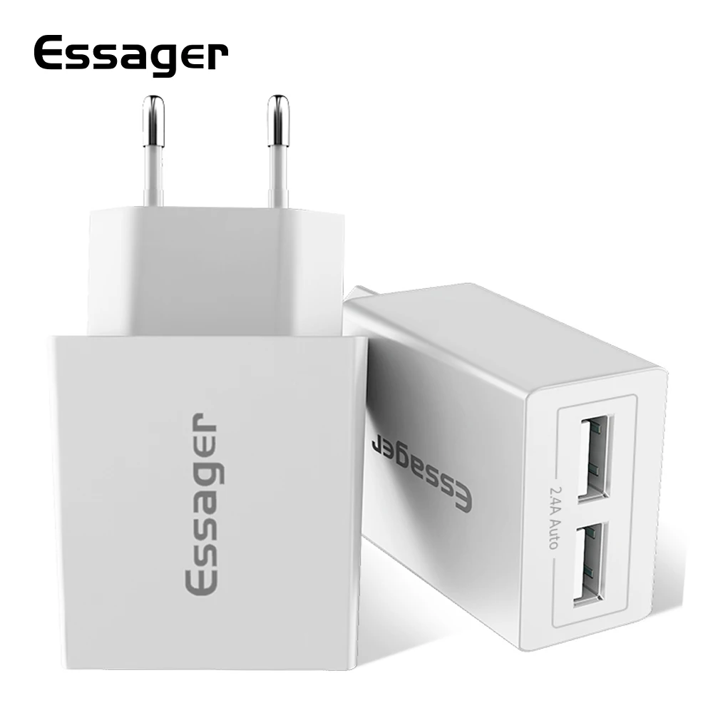 

Hot Selling 2019 EU Plug Dual USB Charger Wall 5V 2.4A Fast Charging Travel Adaptor Wall Phone Charger, White/black